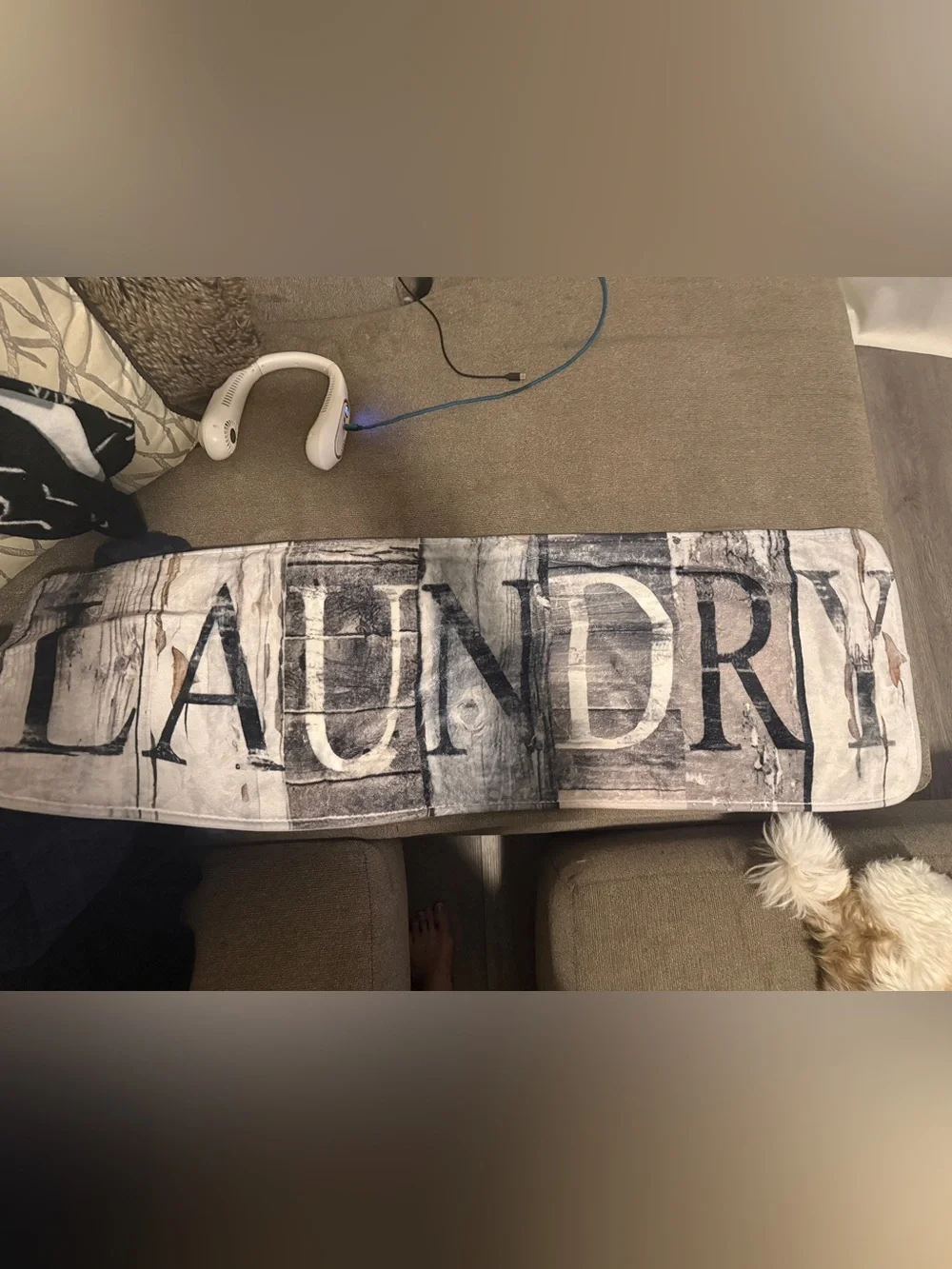 Gray Laundry Bath Mat - Neutral Wood Lettering
